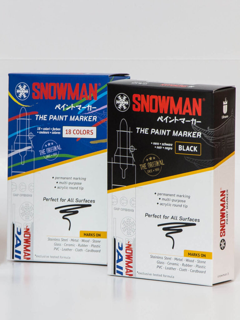 Box dei pennarelli giapponesi Snowman, distribuiti da Ullmann dal 1980